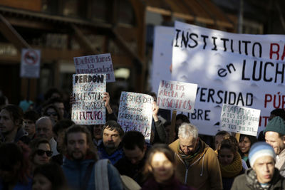 People with placards on street during protest