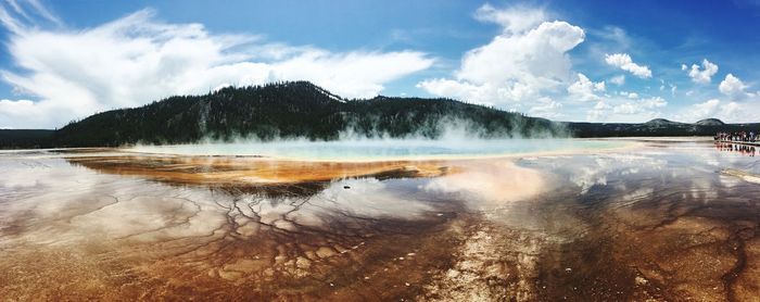 Panoramic view of lake against cloudy sky