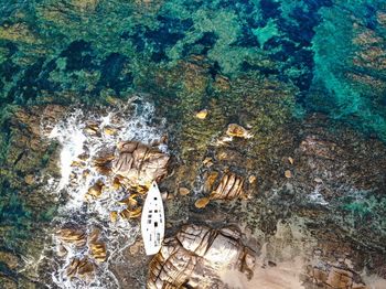 High angle view of rocks in sea