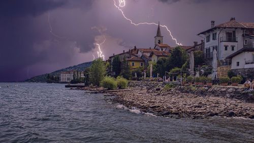 River amidst buildings against sky