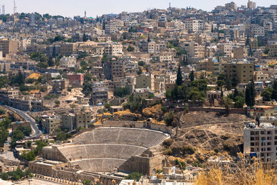 High angle view of buildings in city