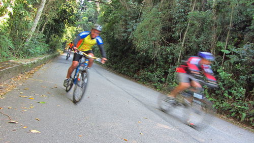 People riding bicycle on road