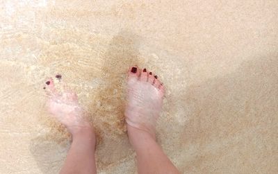 Low section of person standing on beach