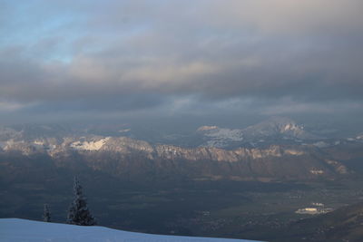 Scenic view of snowcapped mountains against sky