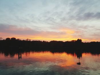 Scenic view of lake against sky during sunset