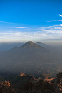 From sejati peak mount sumbing with view sindoro mountain, central java