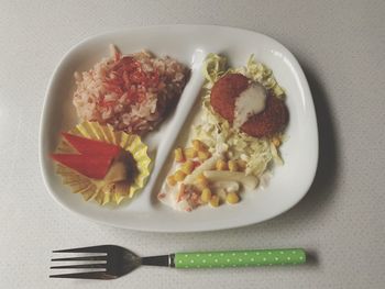 Directly above shot of breakfast served on table