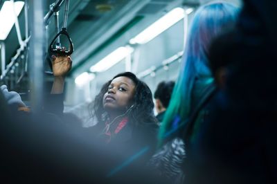 Young woman in train