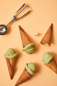 High angle view of ice cream on table