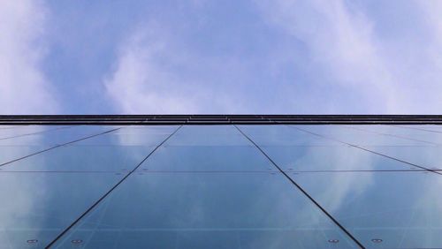 Low angle view of modern building against cloudy sky