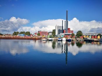 View of factory against blue sky