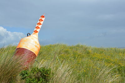 Plants growing on field against sky with bouy 