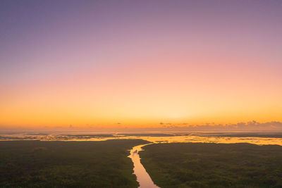 Scenic view of sea against clear sky during sunset