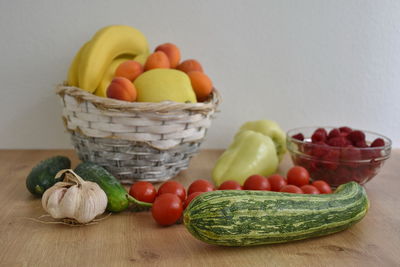 Close-up of fruits and vegetables on table