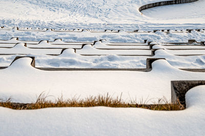 High angle view of snow covered land