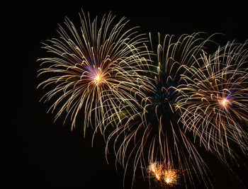 Low angle view of firework display at night