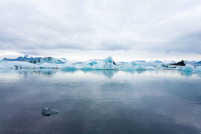 Scenic view of frozen lake against sky