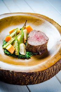 High angle view of dessert in plate on table