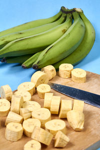 High angle view of bananas on table