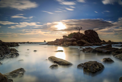 Scenic view of sea against sky during sunset