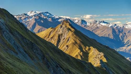 Scenic view of snowcapped mountains against sky