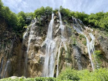 Low angle view of waterfall in forest