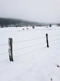 Scenic view of snow on field against sky