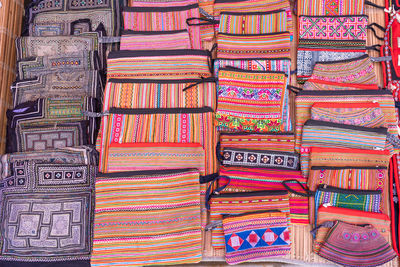 Full frame shot of multi colored textile for sale in market