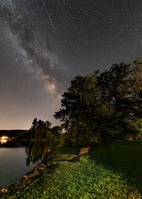 Scenic view of lake against sky at night