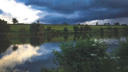 Scenic view of lake against sky