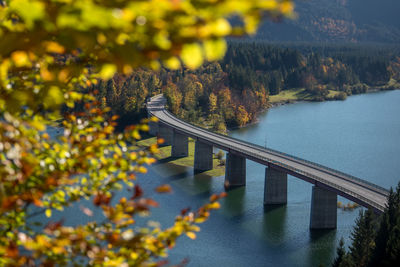 High angle view of bridge over river during autumn