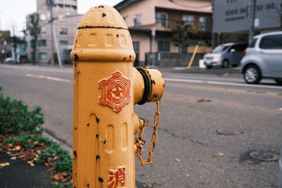 Close-up of fire hydrant on street