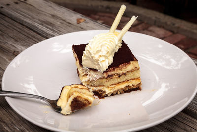 Close-up of ice cream in plate on table