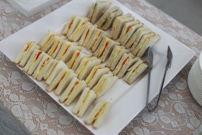 High angle view of dessert in plate on table