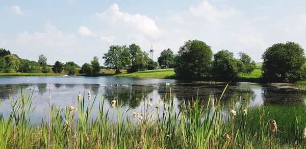 Scenic view of lake against sky