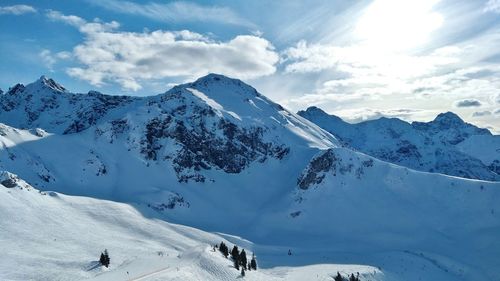 Scenic view of snowcapped mountains against sky