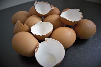 High angle view of eggs in container on table