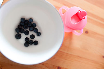 High angle view of drink in plate on table