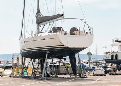 Boats and yachts in dry dock repair.