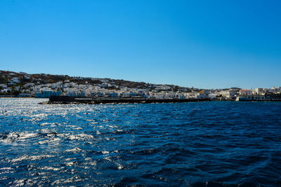 Scenic view of sea against clear blue sky