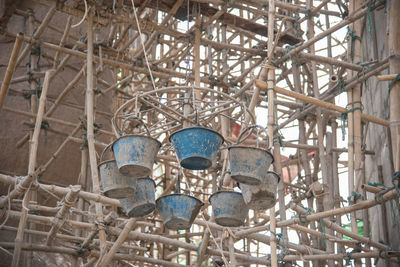 Low angle view of buckets in construction site