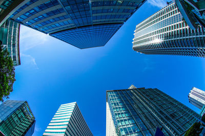 Low angle view of modern buildings against sky