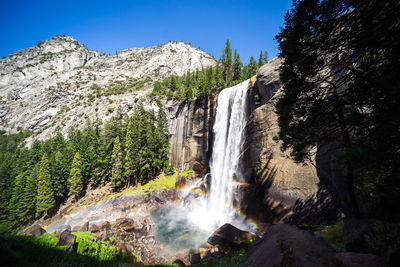 Panoramic view of waterfall in forest