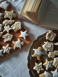 High angle view of cookies on table