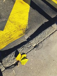 High angle view of yellow umbrella on road