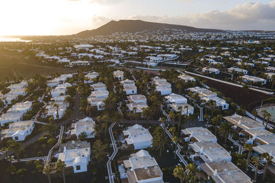 High angle view of townscape against sky