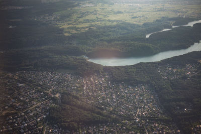 High angle view of buildings in city