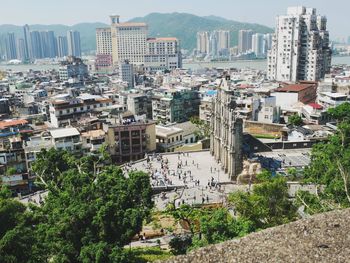 High angle view of buildings in city