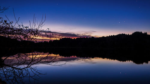 Scenic view of lake against sky at sunset