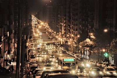 Traffic on city street at night